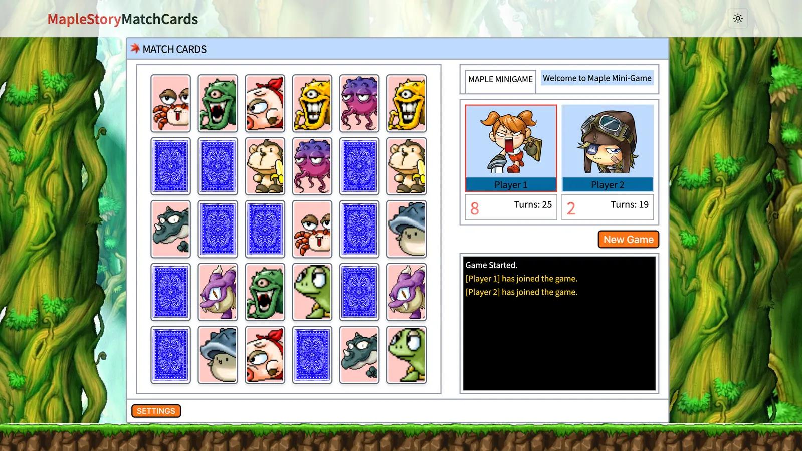MapleStory Match Cards Mini Game